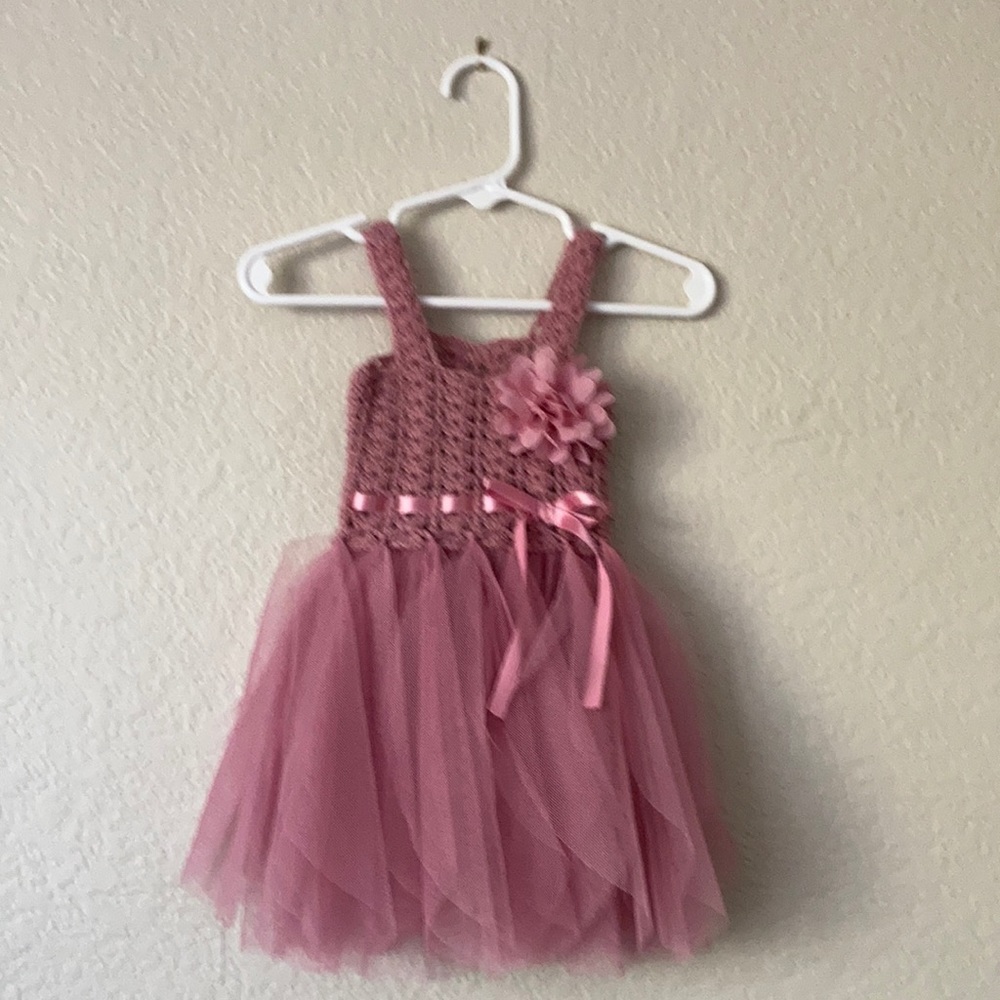 Elly & Emmy Pink Crochet Tulle Slip-on Dress 3 mths